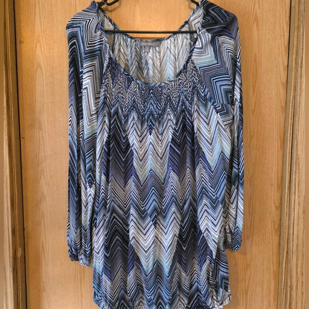Blue Zigzag Patterned Women's Top